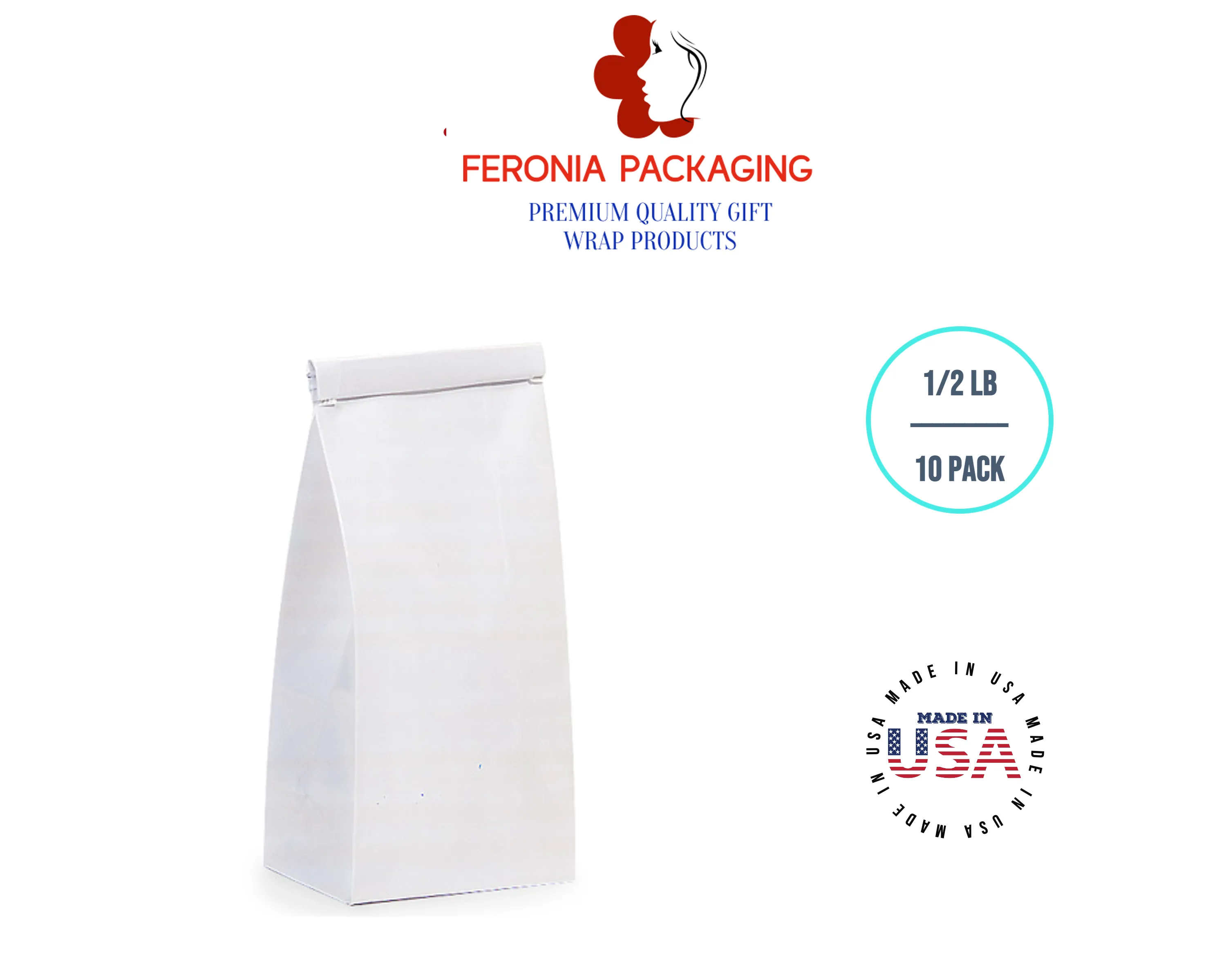 1/2 LB White Poly-Lined Reclosable Tin Tie Bags Without Window - 10 Pack