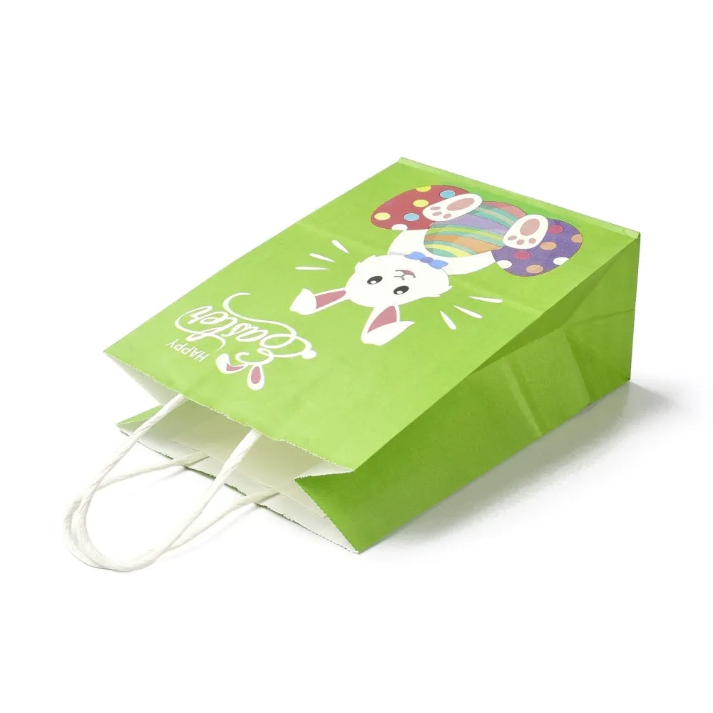 12 pc Rectangle Paper Bags, with Handle, for Gift Bags and Shopping Bags, Easter Theme, Yellow Green, 14.9x8.1x21cm