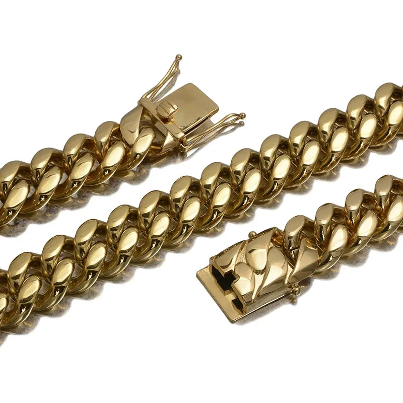22mm Wide Big Heavy Gold Color 316L Stainless Steel Cuban Miami Link Chains