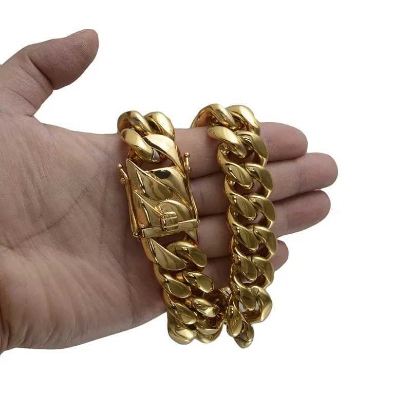 22mm Wide Big Heavy Gold Color 316L Stainless Steel Cuban Miami Link Chains