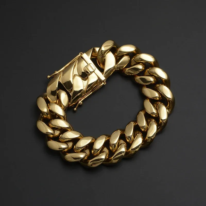 22mm Wide Big Heavy Gold Color 316L Stainless Steel Cuban Miami Link Chains