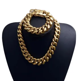22mm Wide Big Heavy Gold Color 316L Stainless Steel Cuban Miami Link Chains