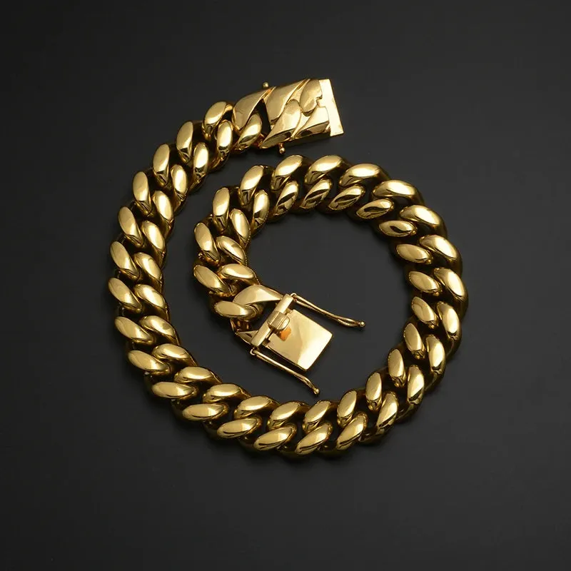 22mm Wide Big Heavy Gold Color 316L Stainless Steel Cuban Miami Link Chains