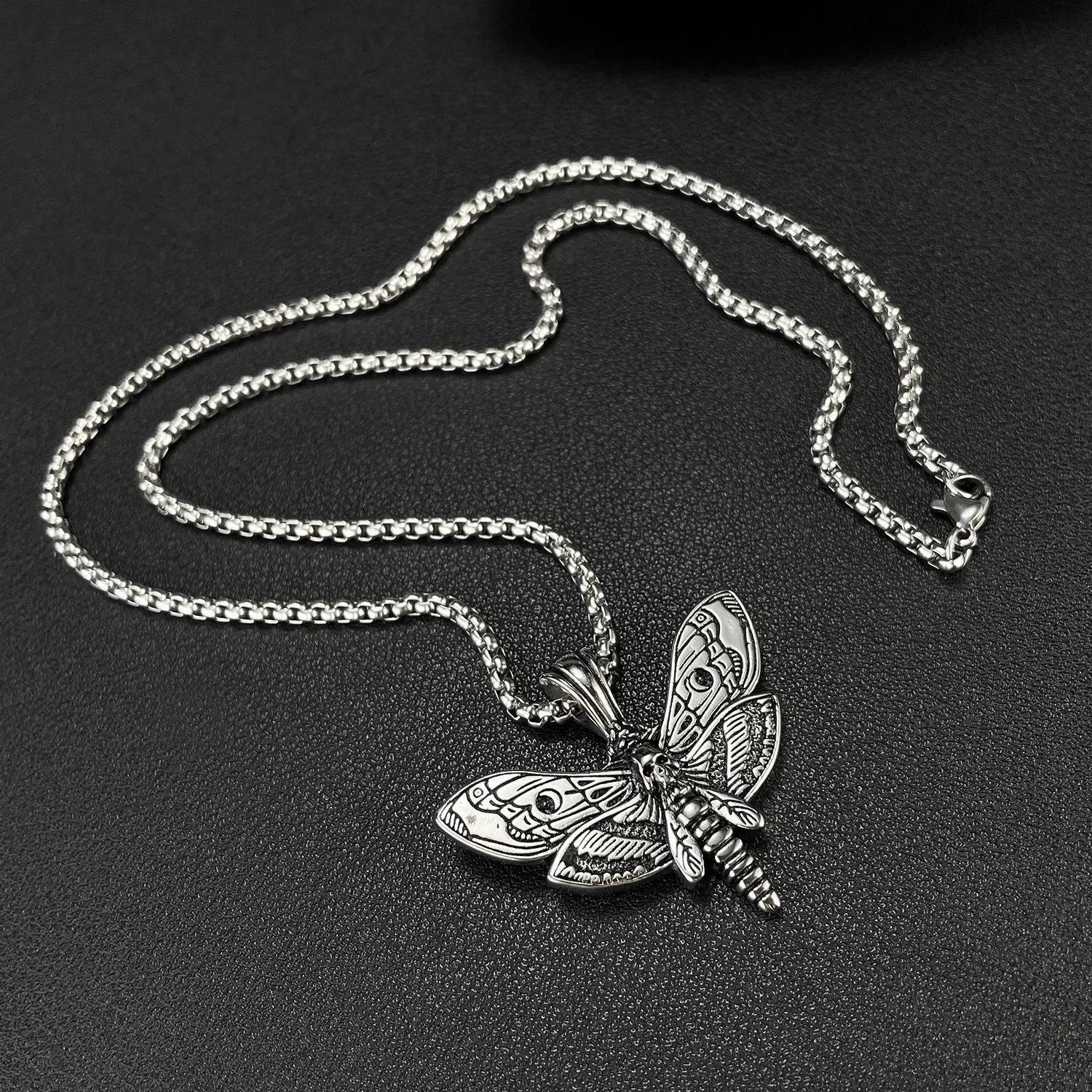 316L Stainless Steel Death Moth Vintage Skeleton Necklace