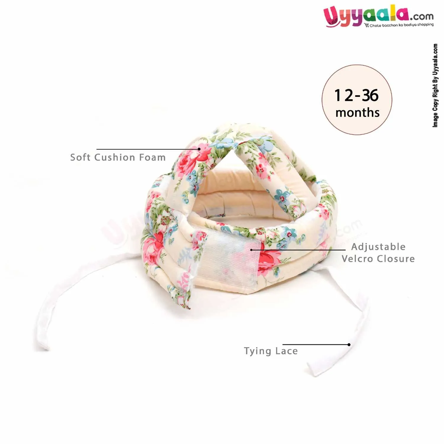 Baby Safety Helmet for Bump - Free Protection and 100% Cotton Floral Print,12-36m Age - Cream