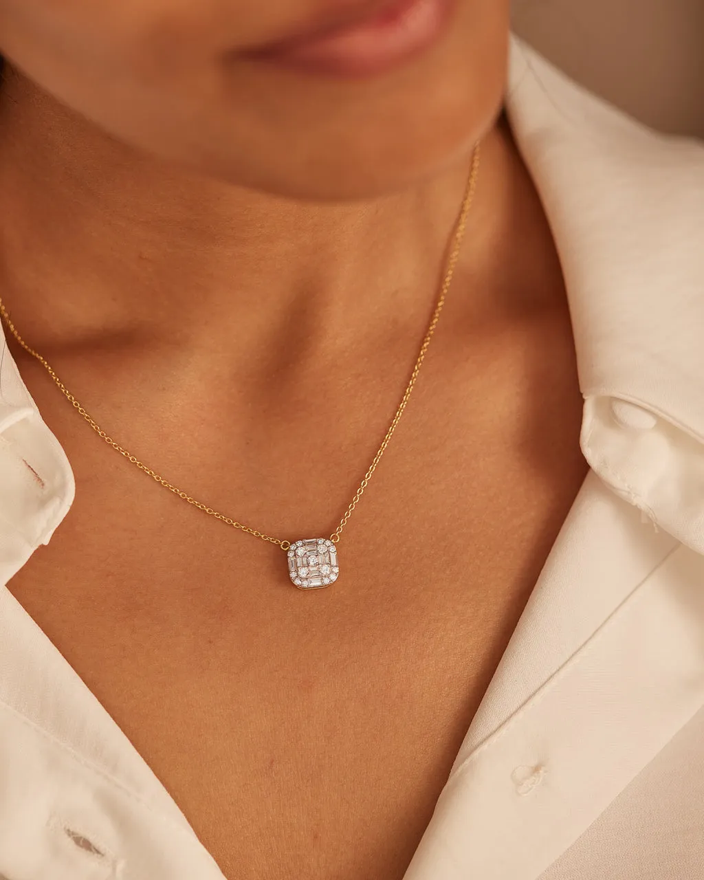 Baguette Cluster Diamond Necklace