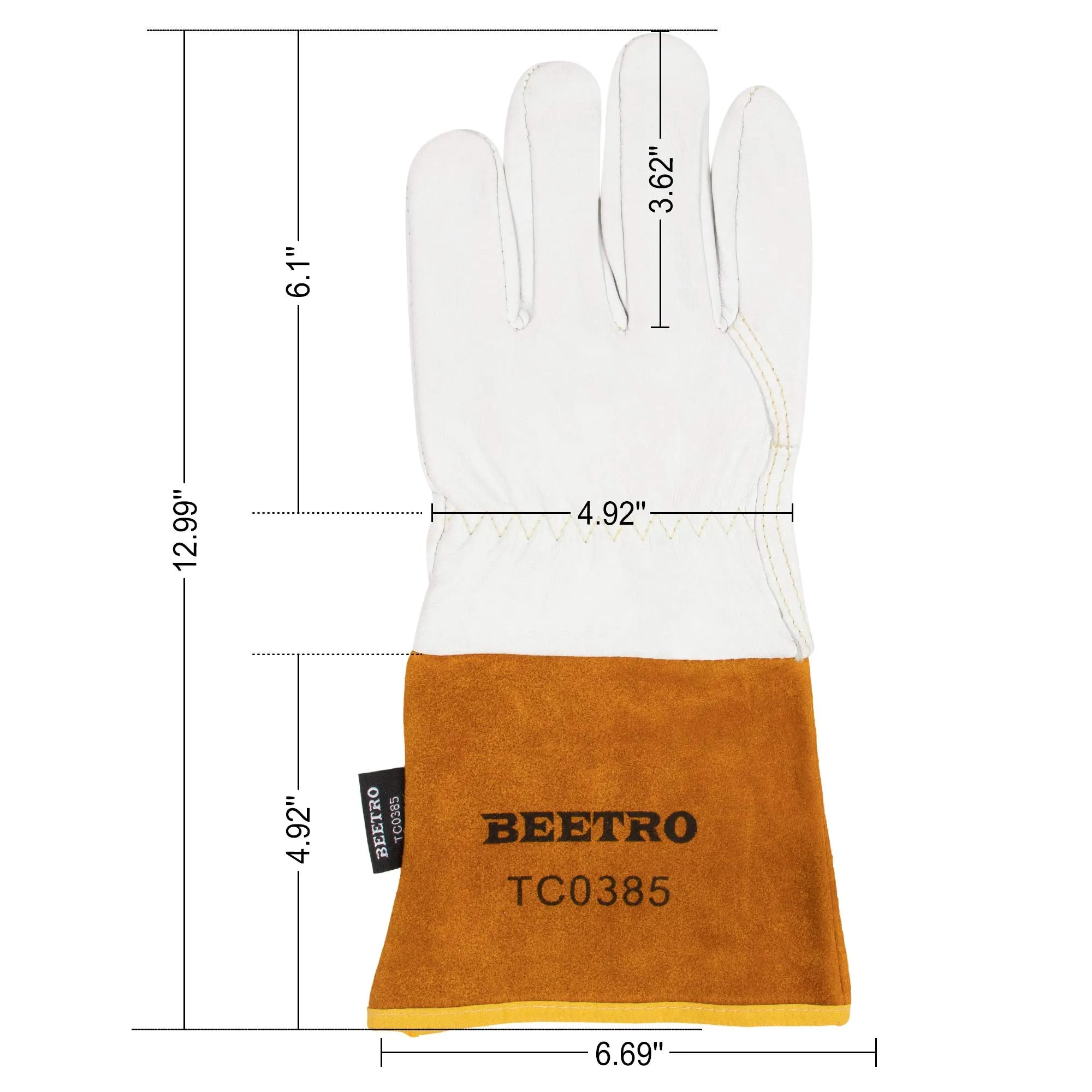 BEETRO Working Gloves 1 Pair, Tig Welding Cowhide Split Leather, Heat/Fire Resistant BBQ/Warehouse/Heavy Duty/Animal Handling Glove, Extremely Soft and Flexible