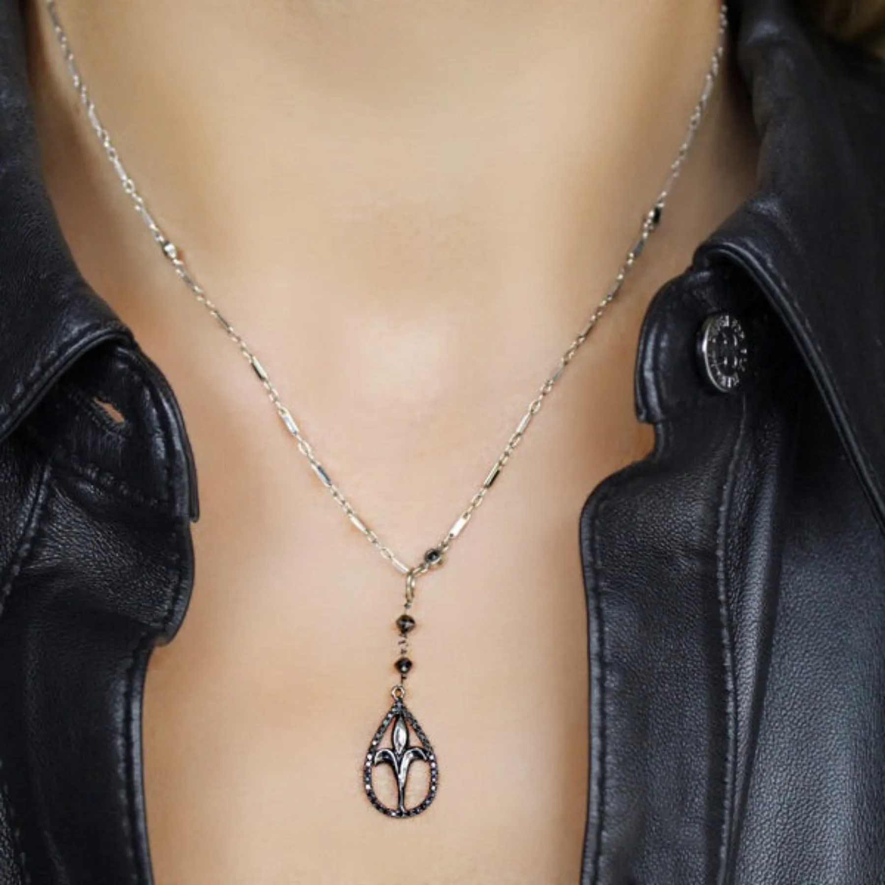Black Diamond Fleur De Lis Necklace