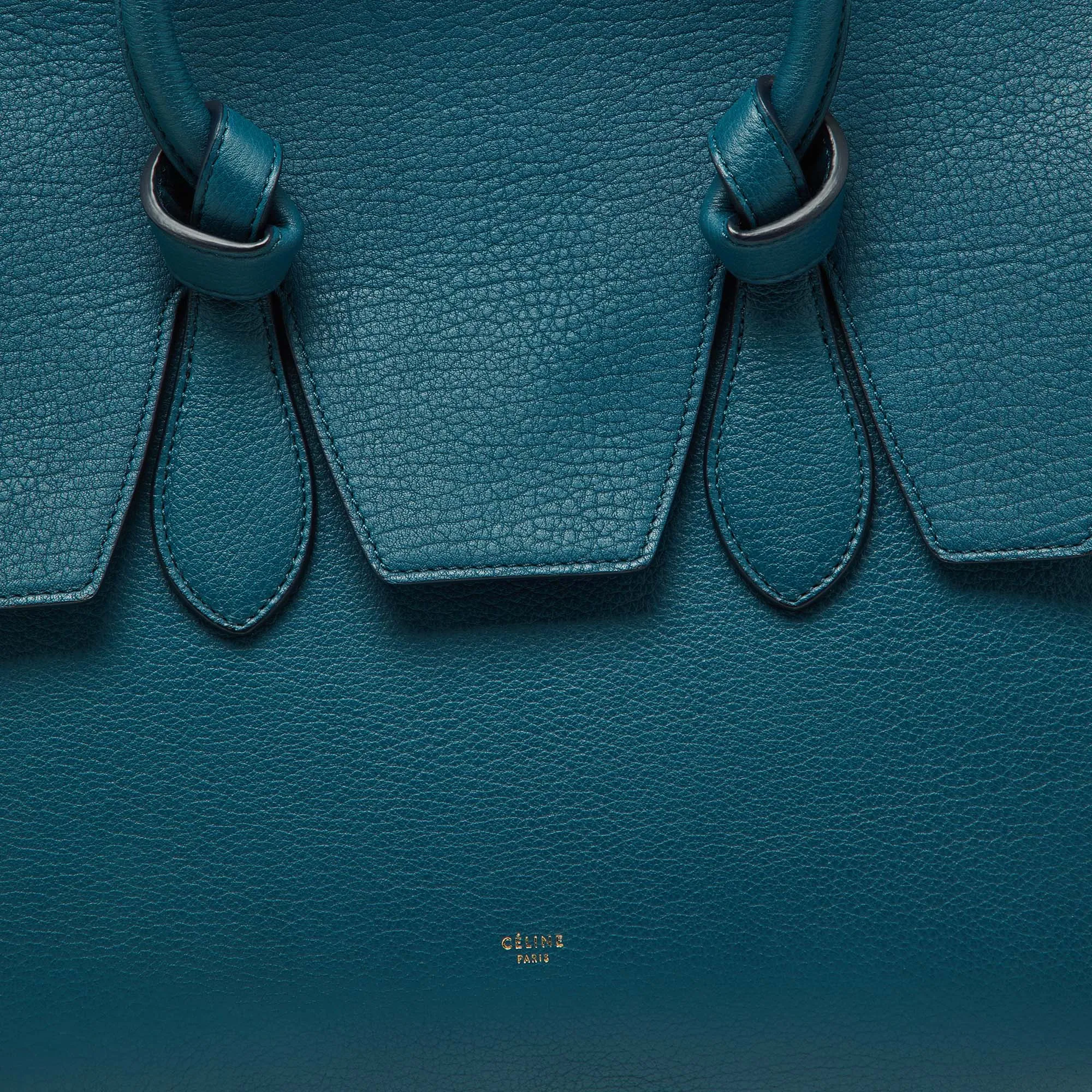 CELINE Teal Blue Leather Small Tie Tote