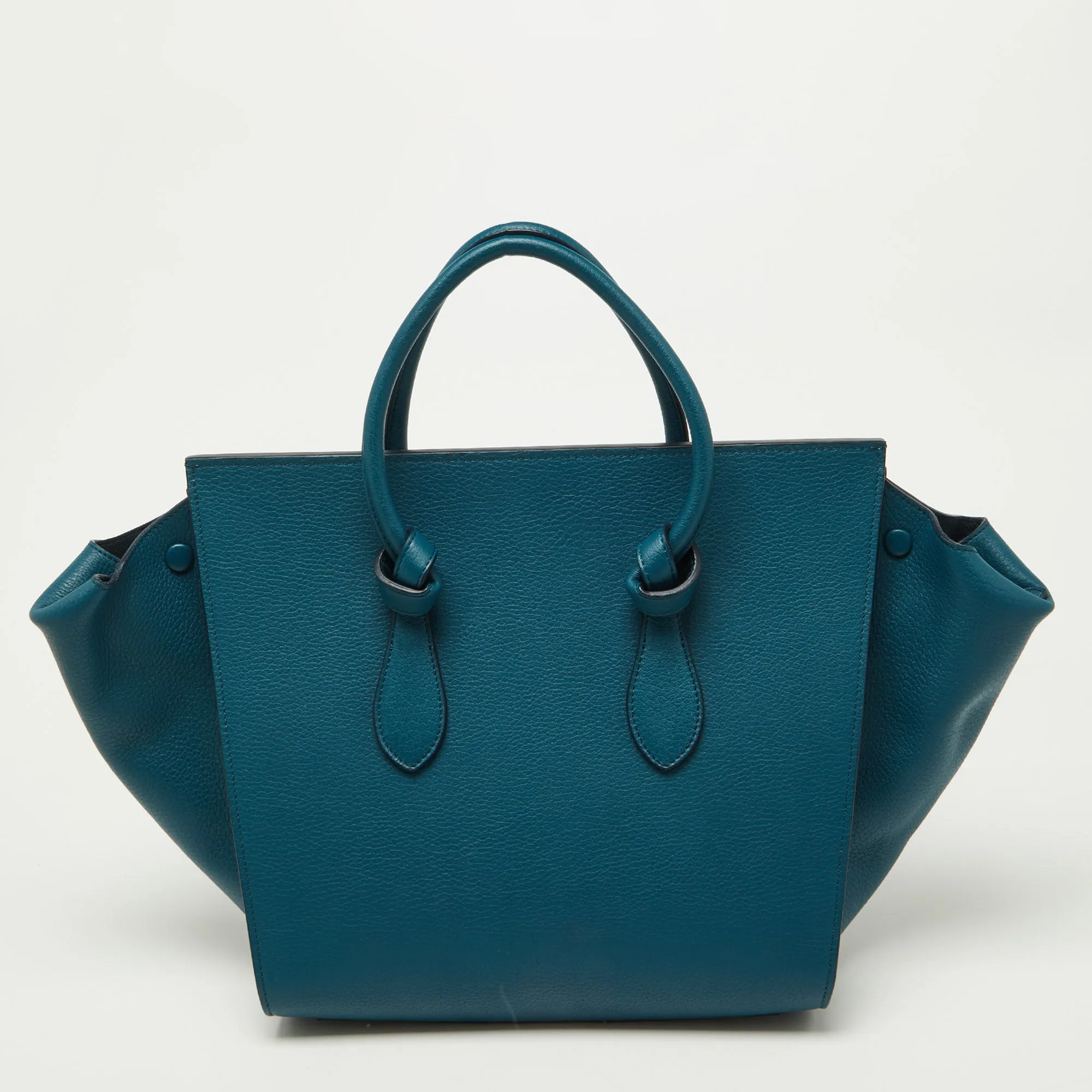 CELINE Teal Blue Leather Small Tie Tote