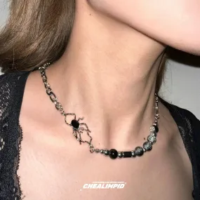 Edgy Beaded Chain Necklace with Spider Charm