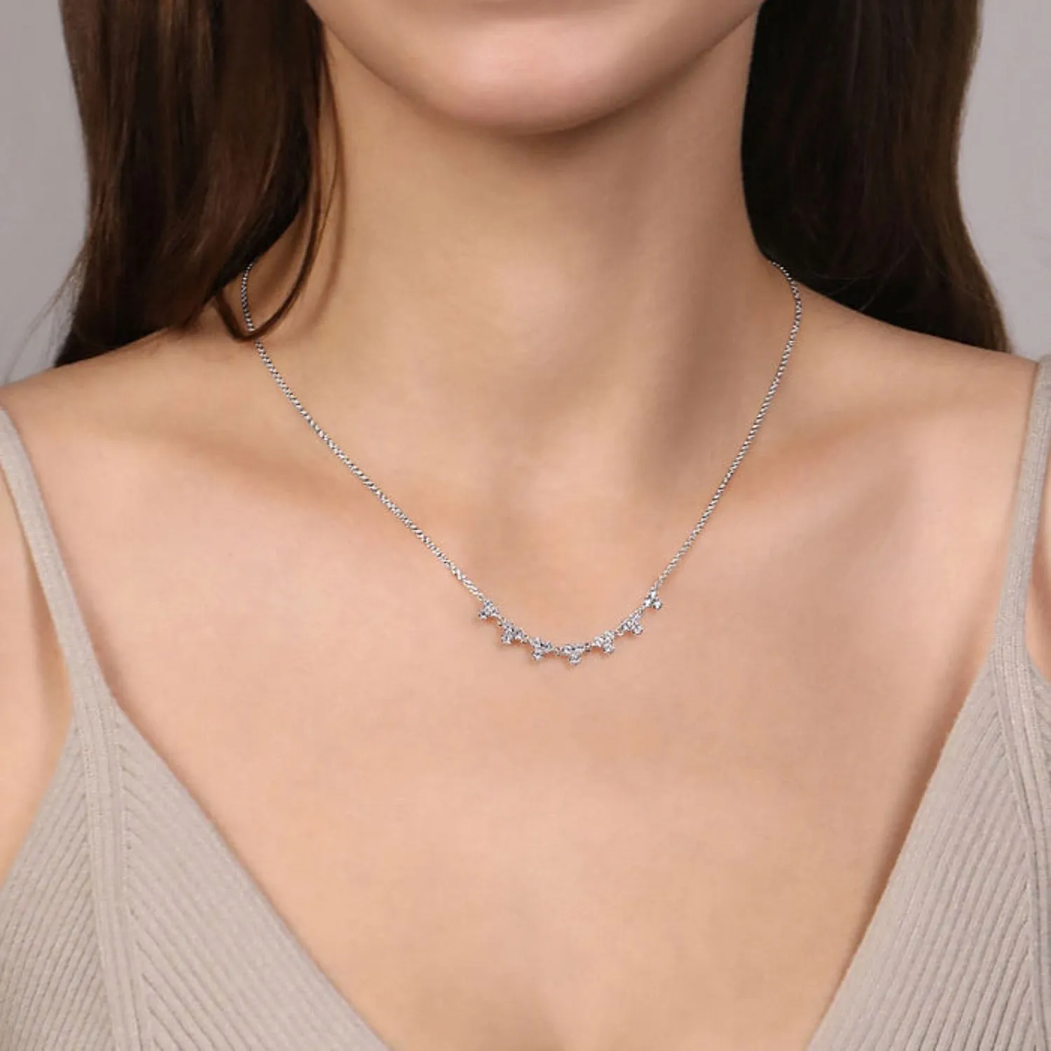 Gabriel & Co. Curved Diamond Station Bar Necklace