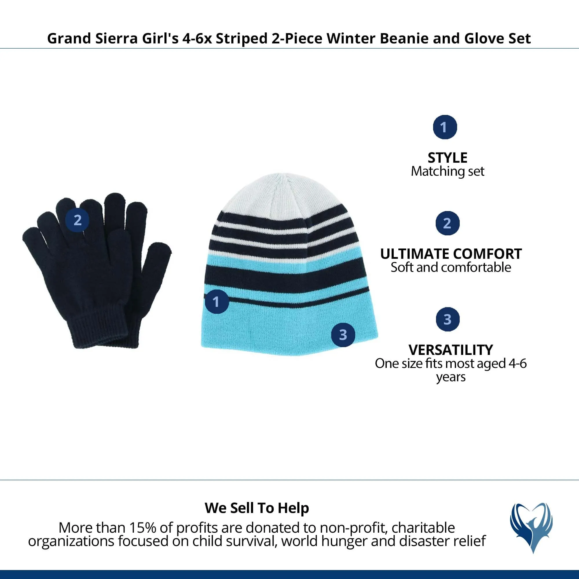 Grand Sierra Girl's 4-6x Striped 2-Piece Winter Beanie and Glove Set
