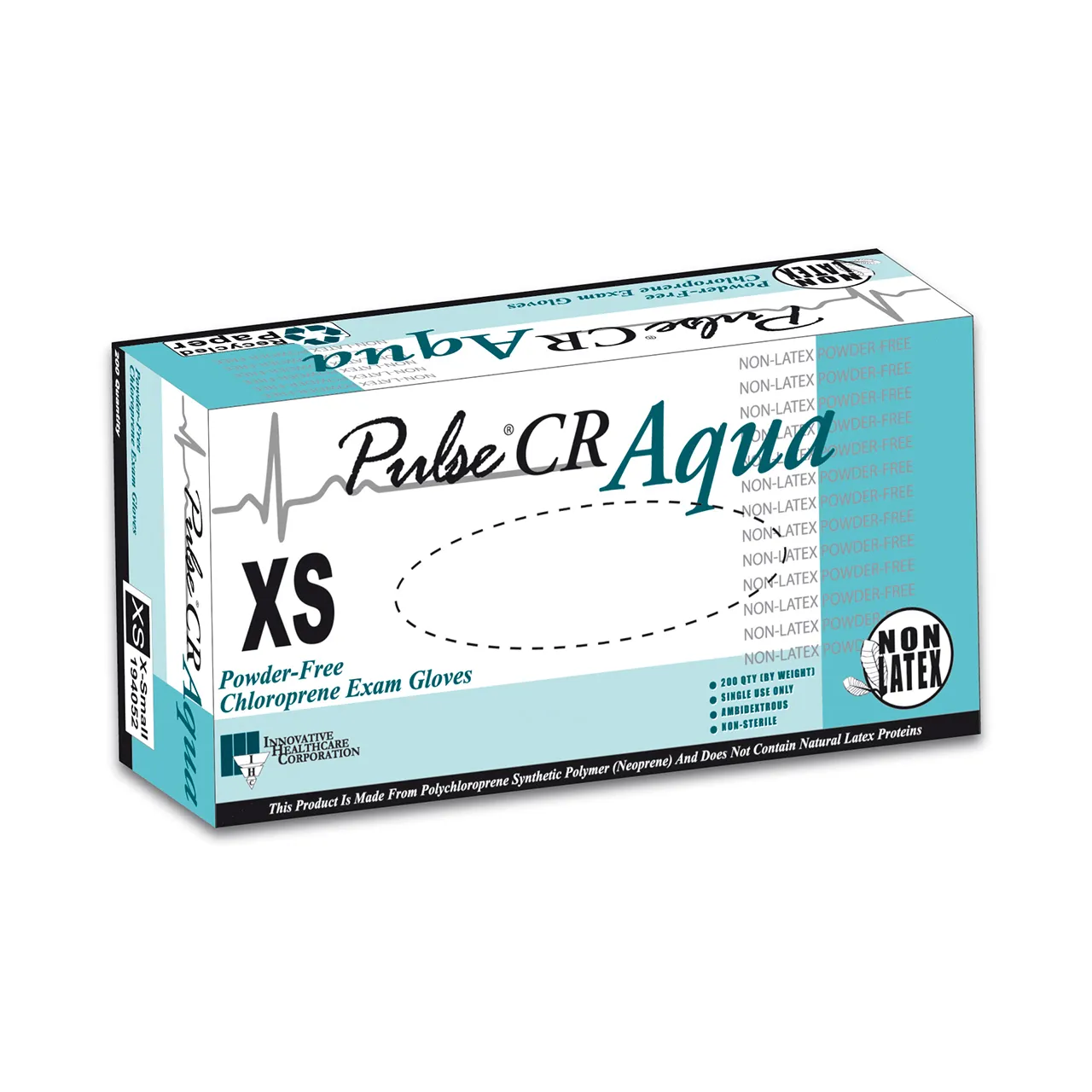 Innovative Healthcare Pulse CR Aqua Polychloroprene Exam Gloves, Non Sterile, Powder Free, Series 194