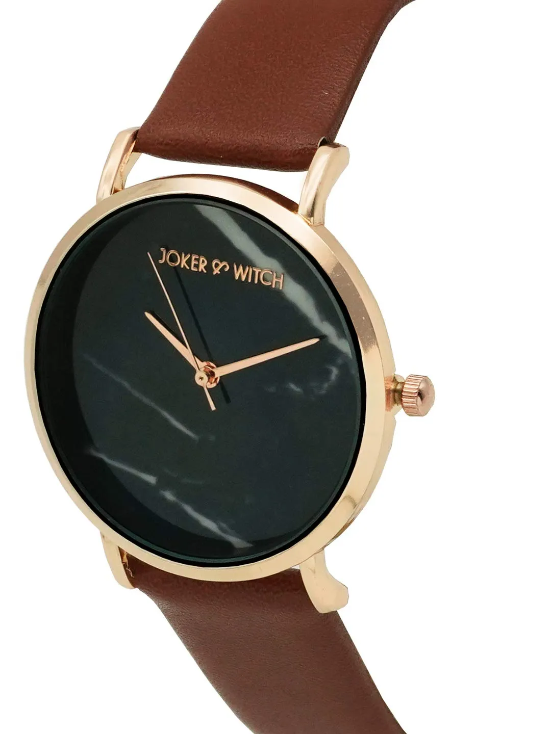 Joker & Witch Giselle Black Marble Dial Brown Strap Watch for Women
