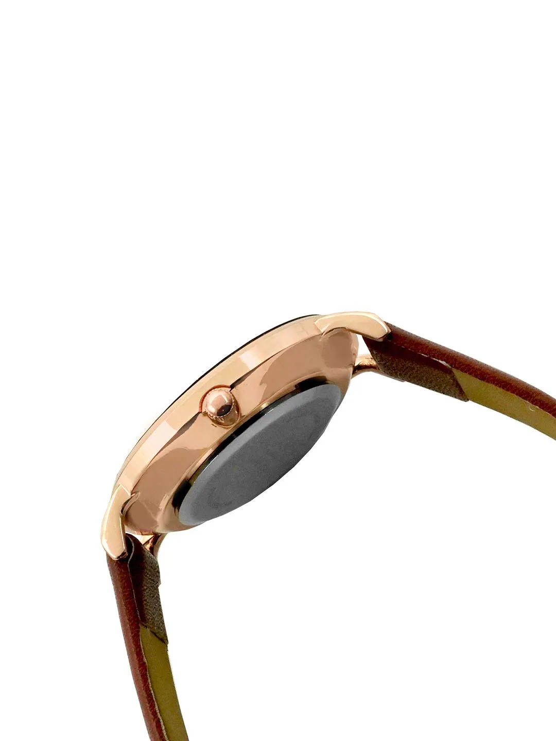 Joker & Witch Giselle Black Marble Dial Brown Strap Watch for Women