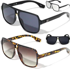 Mens Designer Pilot Flat Top Retro Sunglasses with Oversized Black Frame