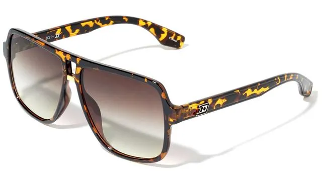 Mens Designer Pilot Flat Top Retro Sunglasses with Oversized Black Frame