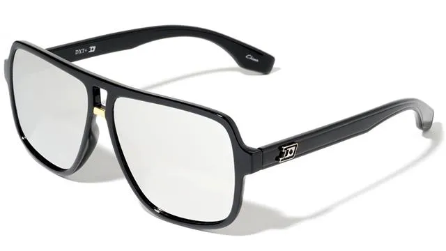 Mens Designer Pilot Flat Top Retro Sunglasses with Oversized Black Frame