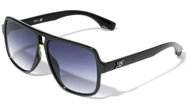 Mens Designer Pilot Flat Top Retro Sunglasses with Oversized Black Frame
