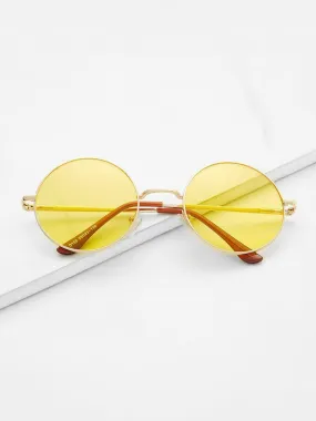 Metal Frame Yellow Round Lens Retro Style Sunglasses