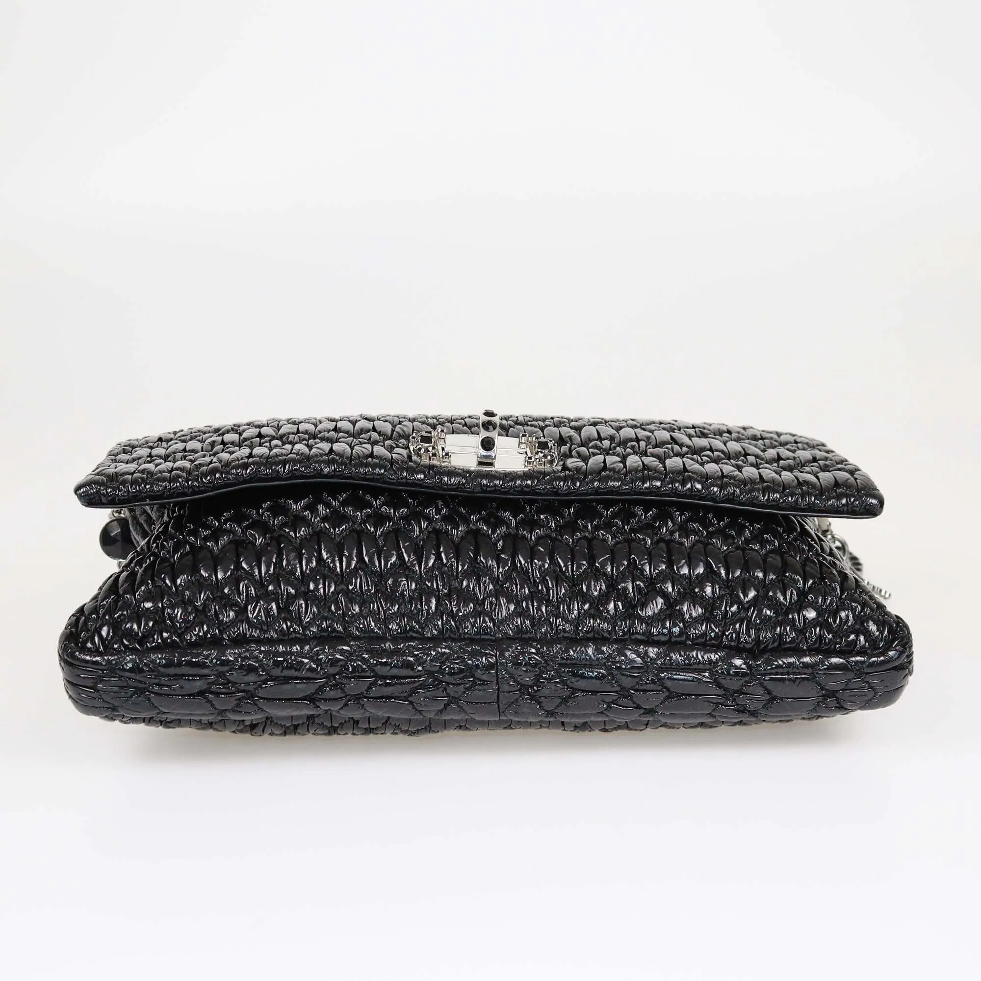 Miu Miu Black Matelasse Crystal Shoulder Bag