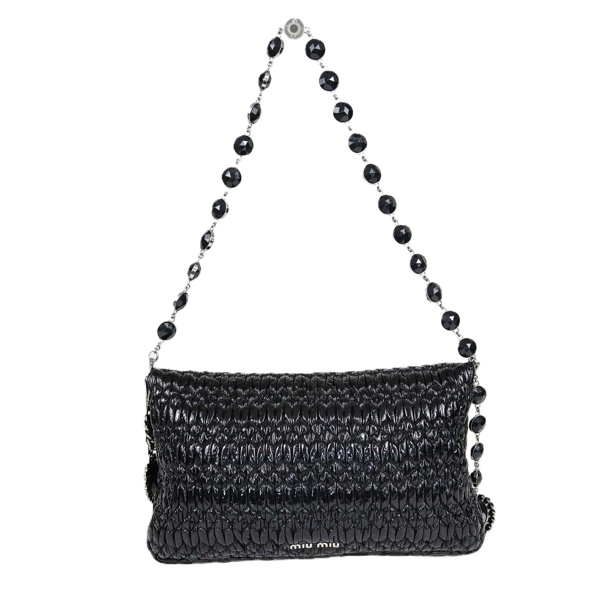 Miu Miu Black Matelasse Crystal Shoulder Bag