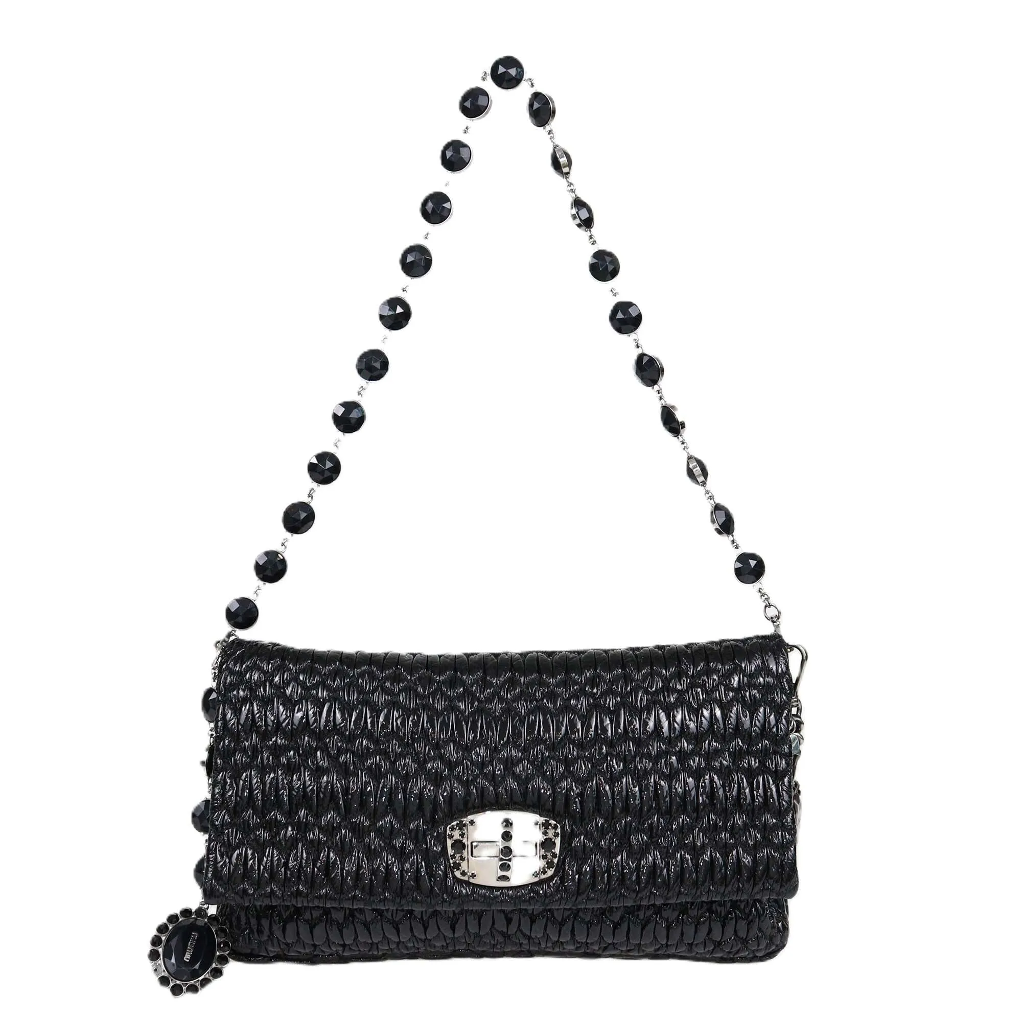 Miu Miu Black Matelasse Crystal Shoulder Bag