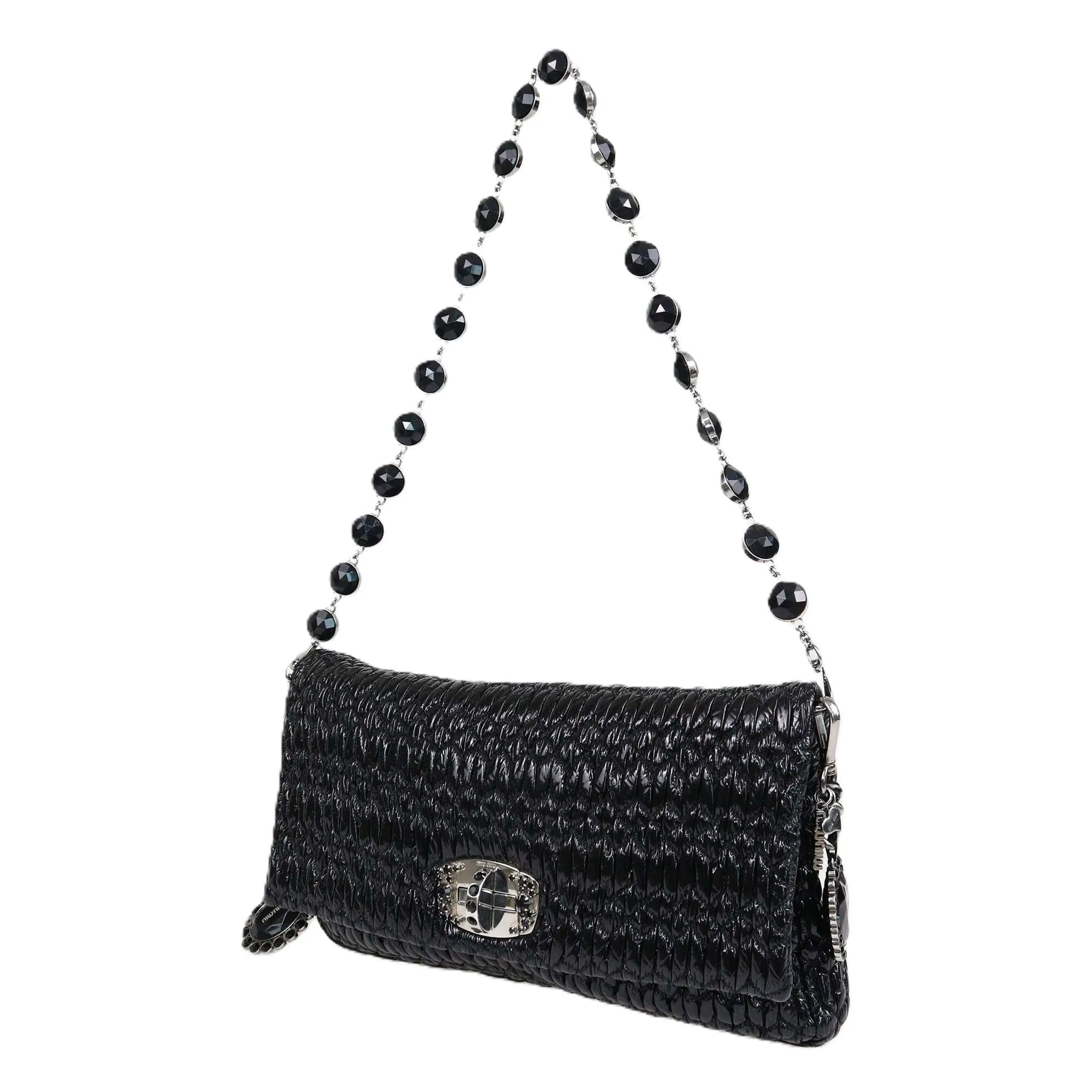 Miu Miu Black Matelasse Crystal Shoulder Bag