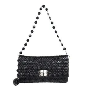 Miu Miu Black Matelasse Crystal Shoulder Bag