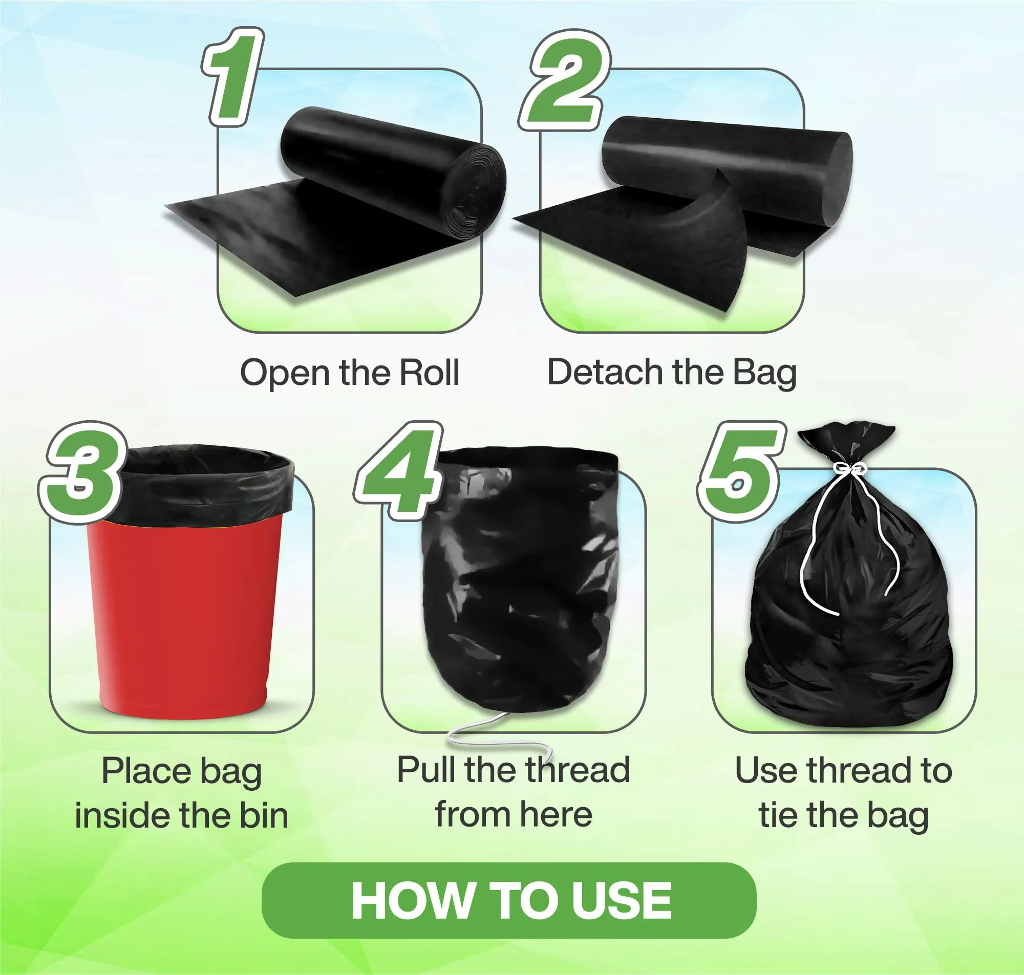 Newtone Premium Garbage Bags Size 17 X 19 Inches (Small) 180 Bags (6 Rolls) Dustbin Bag/Trash Bag - Black Color