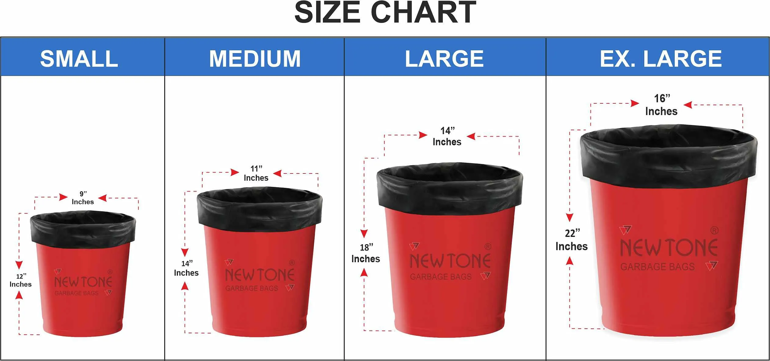 Newtone Premium Garbage Bags Size 17 X 19 Inches (Small) 180 Bags (6 Rolls) Dustbin Bag/Trash Bag - Black Color