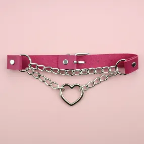 Pink Double Chain Heart Choker
