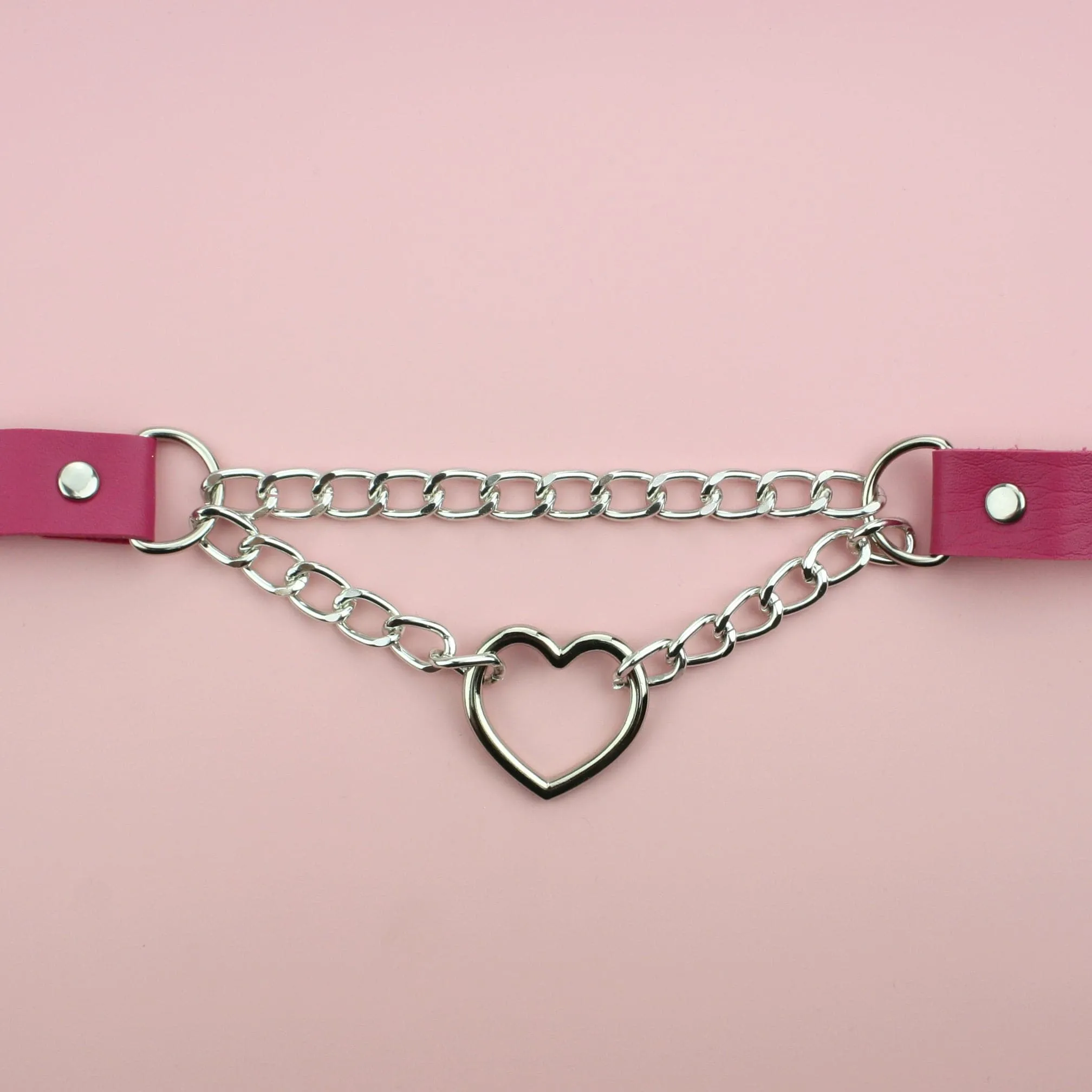 Pink Double Chain Heart Choker