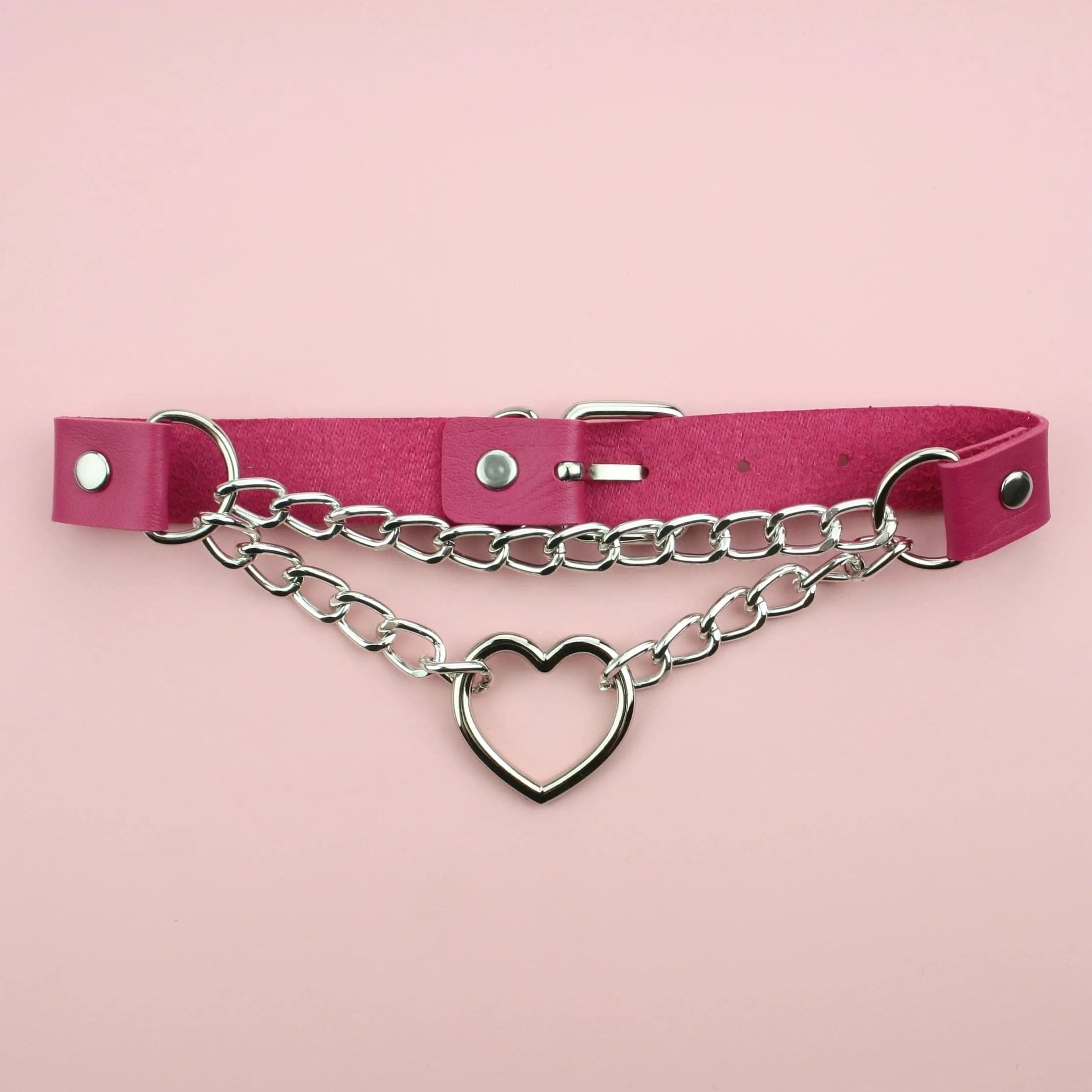 Pink Double Chain Heart Choker