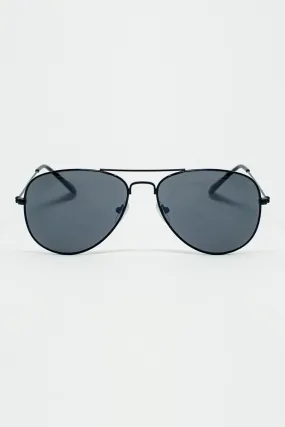 Retro Aviator SunglassesWith Smoke Lense in Black