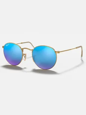 Round Metal Matte Gold/Blue Mirror Sunglasses