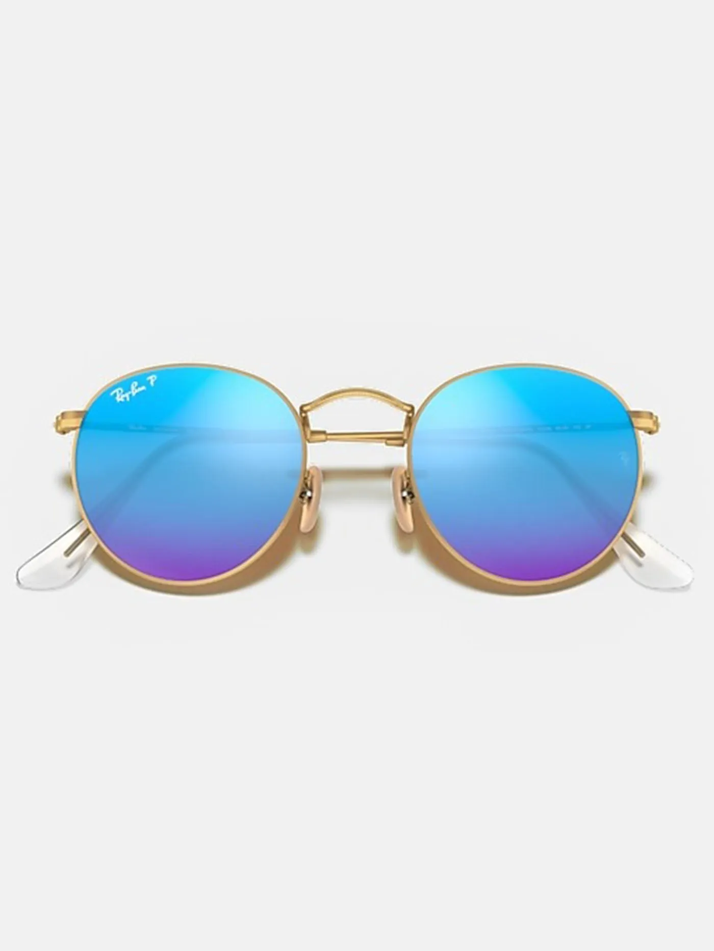 Round Metal Matte Gold/Blue Mirror Sunglasses