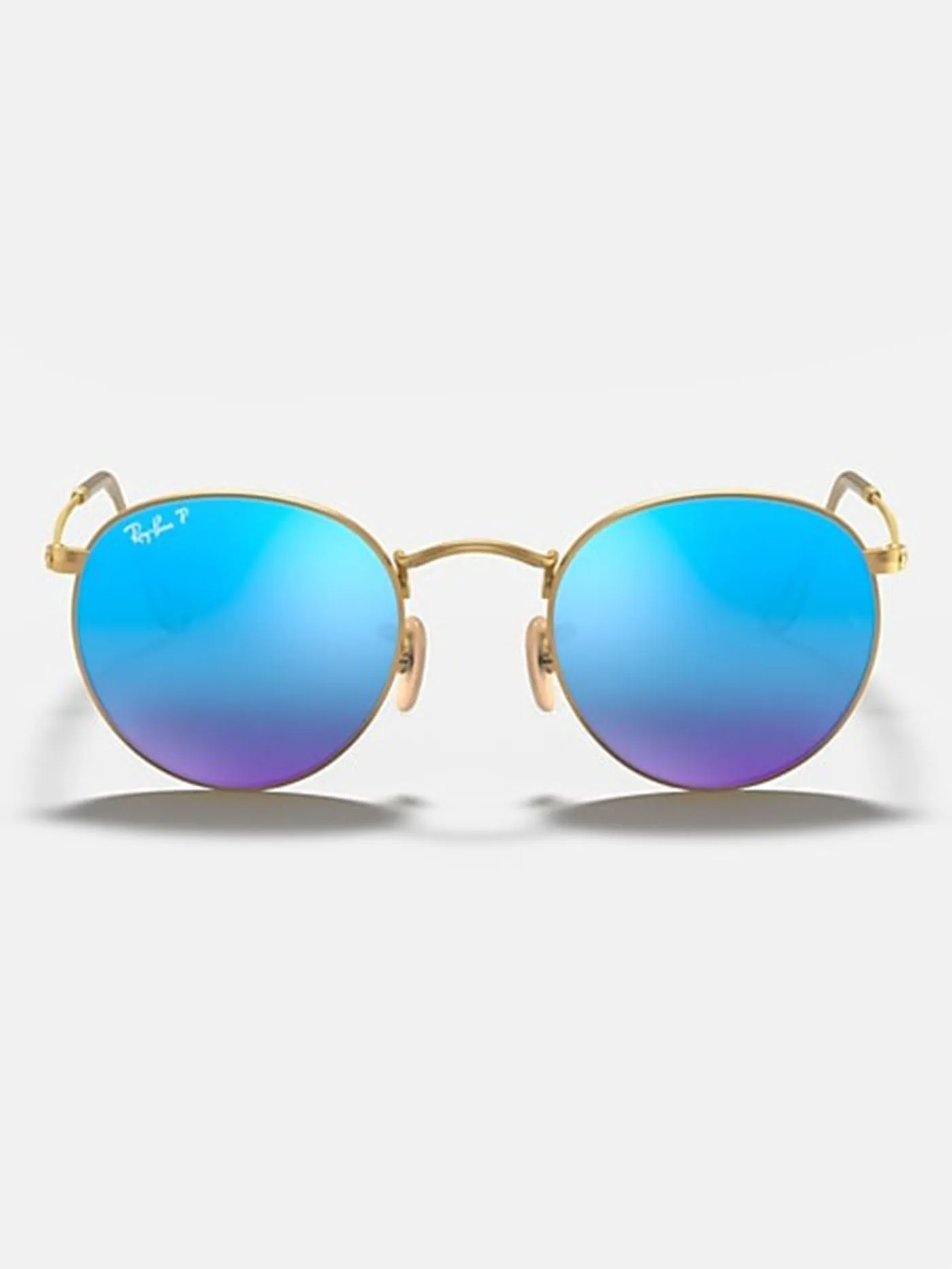 Round Metal Matte Gold/Blue Mirror Sunglasses