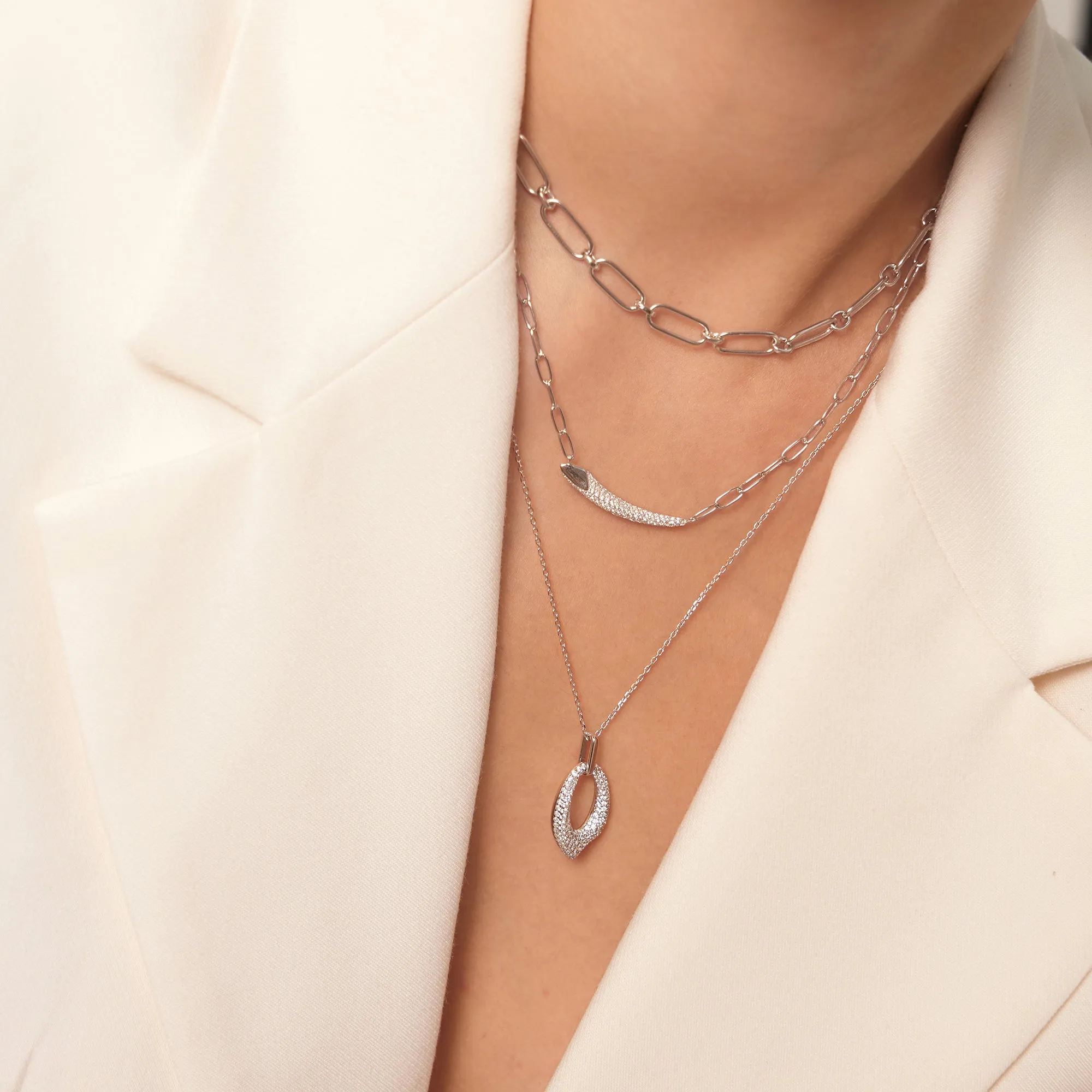 Silver Pave Bar Chain Necklace