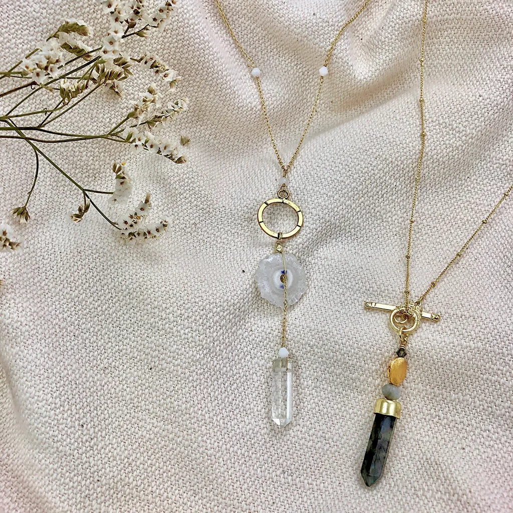 Solar Quartz   Crystal Y Necklace