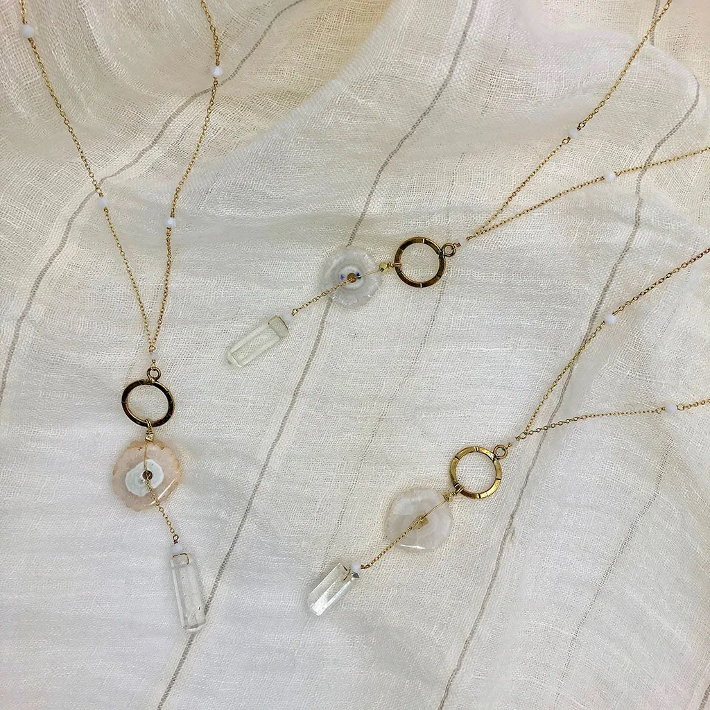 Solar Quartz   Crystal Y Necklace