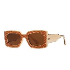 Square Retro Sunglasses Women Beige-Champagne