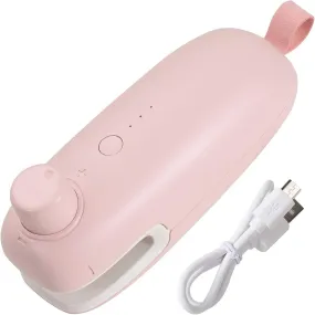USB Charging Mini Handheld Bag Sealer Heat Seal Small Hot Food Bag Sealer Machine,2 in 1 Heat Sealer and Cutter for Plastic Bags Mylar Bags Food Storage Snack Fresh Bag (Pink)