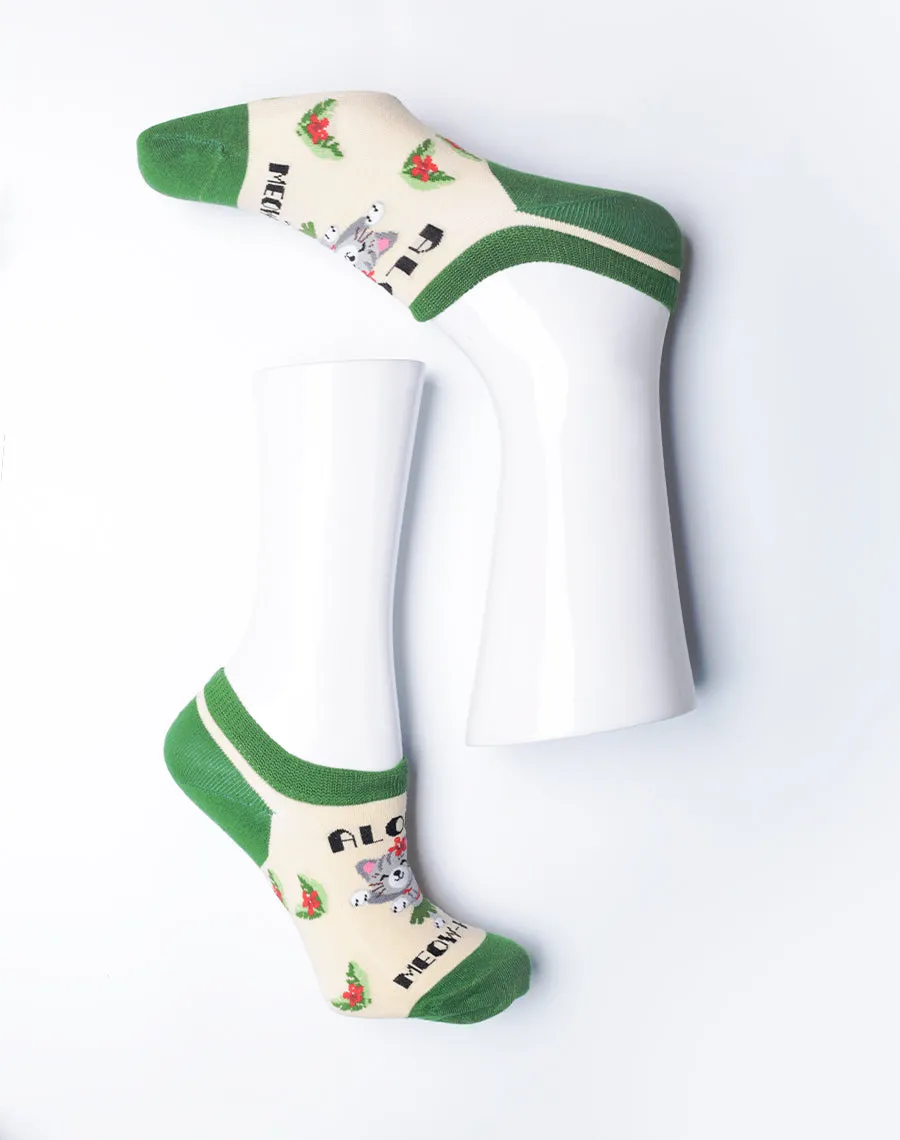Women's Aloha Meowhalo Cat No Show Socks