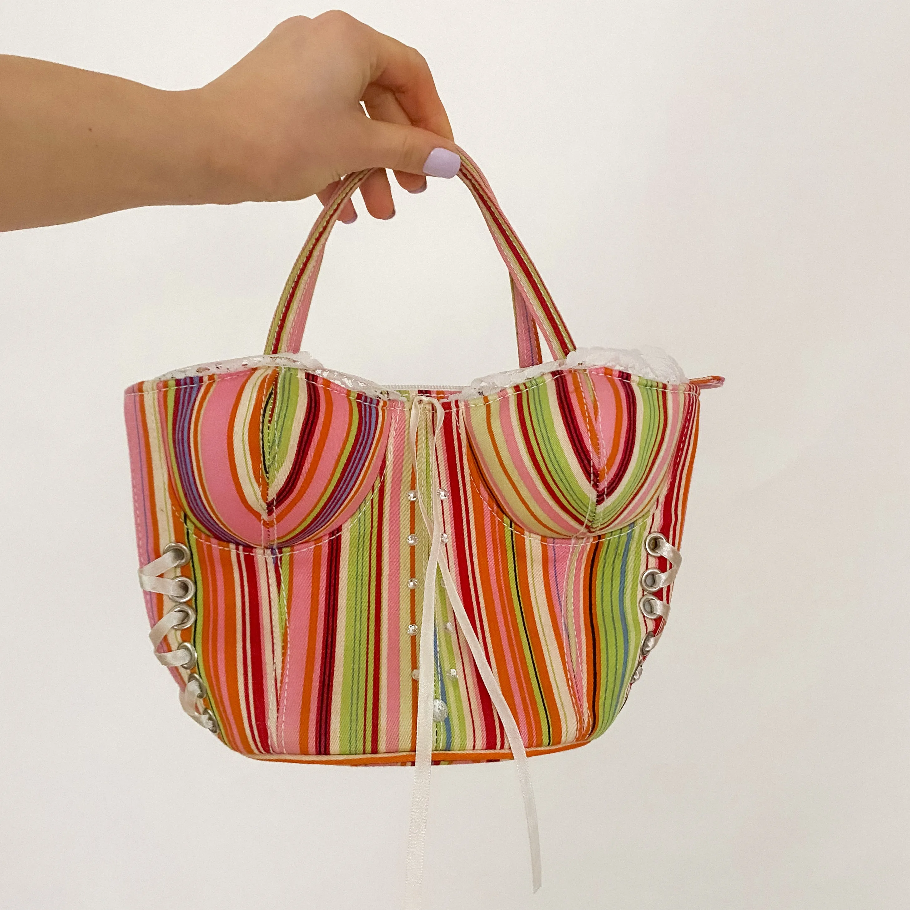y2k striped bustier handbag